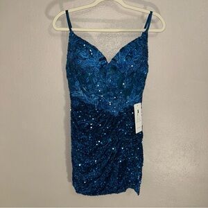 Elegant Blue Sequin corset mini prom Dress